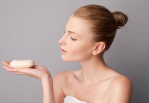 woman using a soap bar